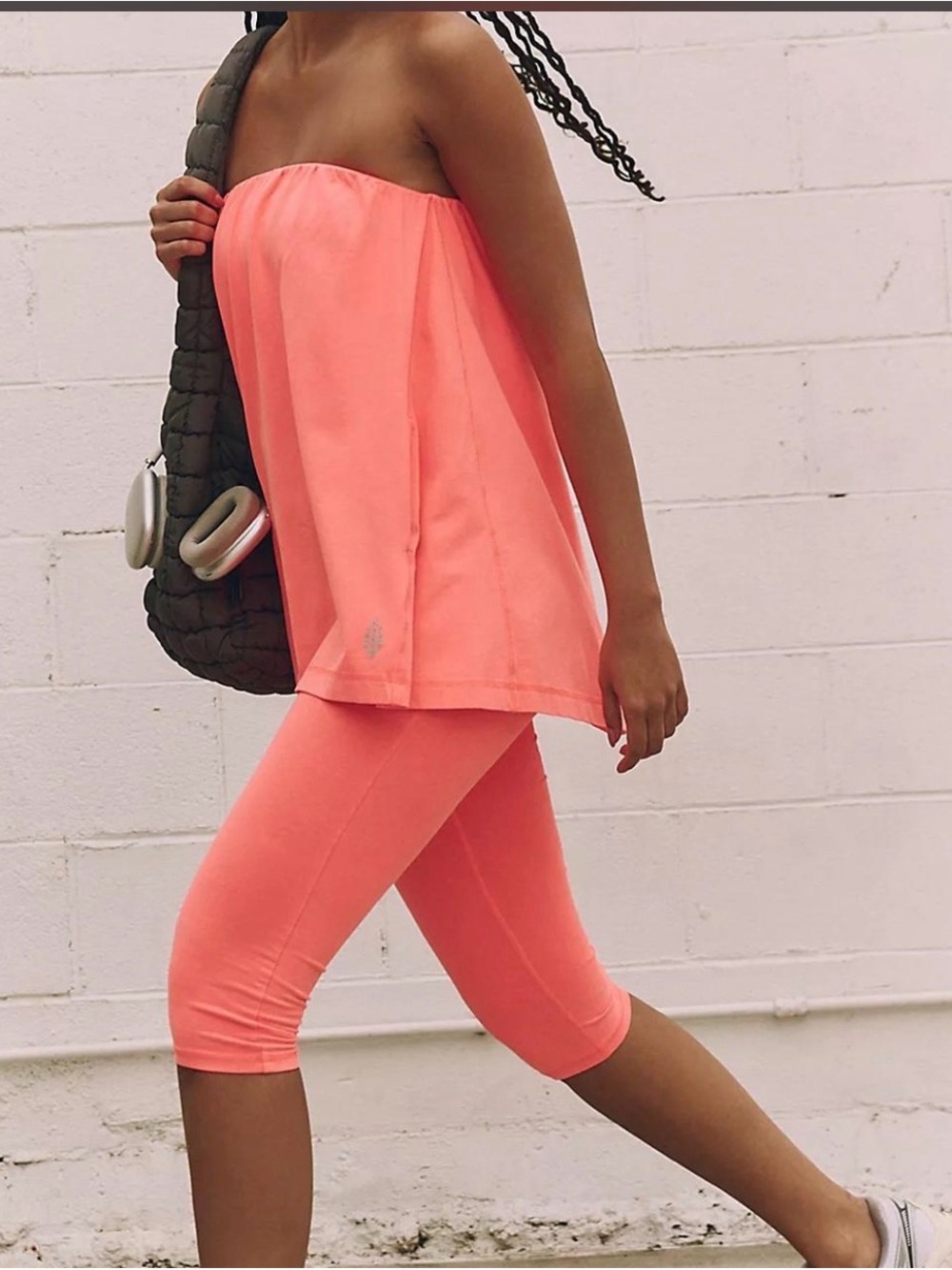 FP Movement by Free People Coral-Pink Strapless Top with Capri Leggings